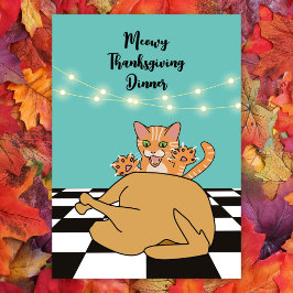 Invitation Meowsgiving Dîner Dîner Drôle Drôle Drôle Cartoon 