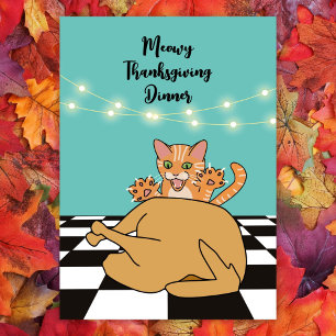 Invitation Meowsgiving Dîner Dîner Drôle Drôle Drôle Cartoon 