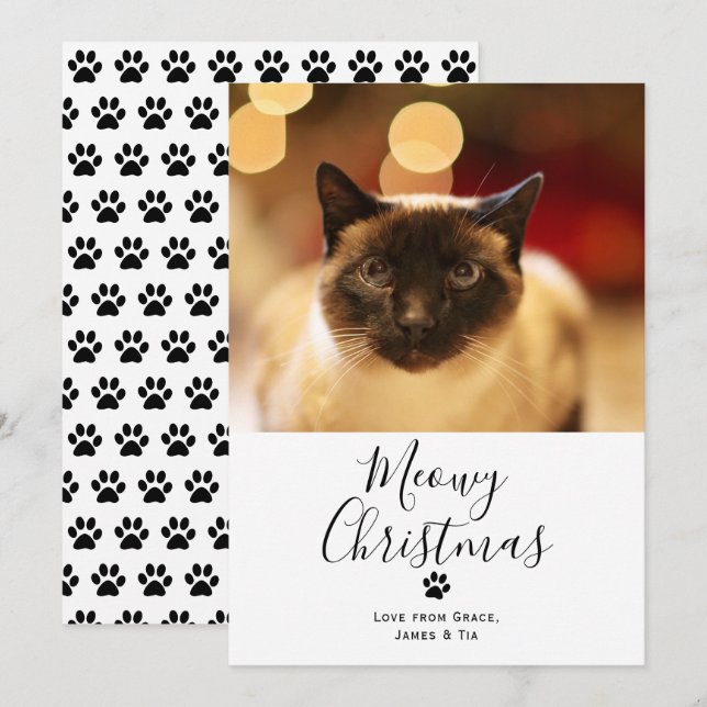 Invitation Meowy Christmas Pet Cat Christmas Card (Devant / Derrière)