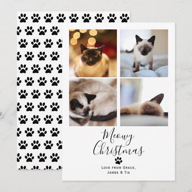 Invitation Meowy Christmas Pet Cat Christmas Card (Devant / Derrière)