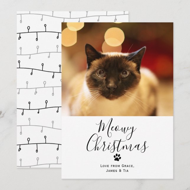 Invitation Meowy Christmas Pet Cat Christmas Card (Devant / Derrière)