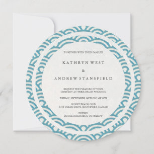 Invitation Mer Bleu Stylisé Vagues Élégante Mariage Plage