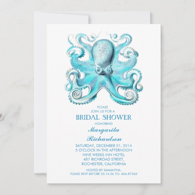 Invitation mer de pieuvre bleu douche nuptiale (Devant)