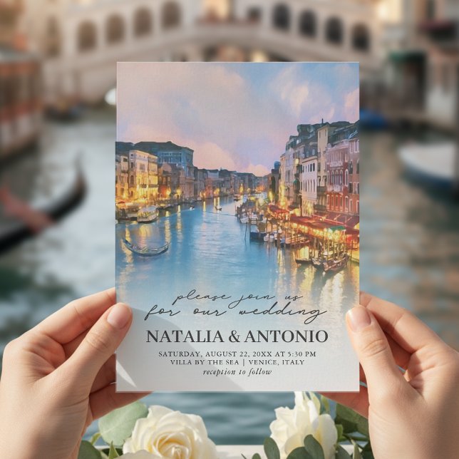 Invitation Mer d'Italie | Mariage d'aquarelle du canal de Ven (Créateur téléchargé)