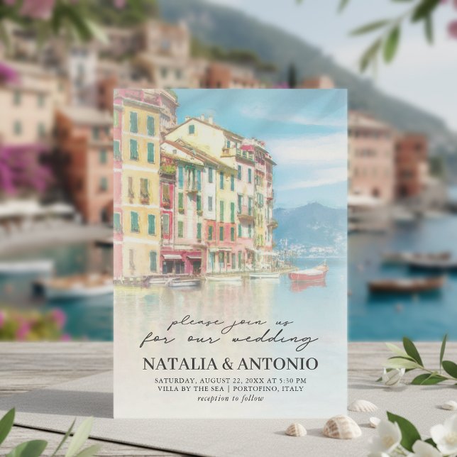Invitation Mer d'Italie | Mariage d'aquarelle Portofino (Créateur téléchargé)
