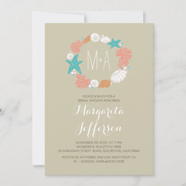 Invitation mer nautique couronne plage nuptiale douche invita (Devant)