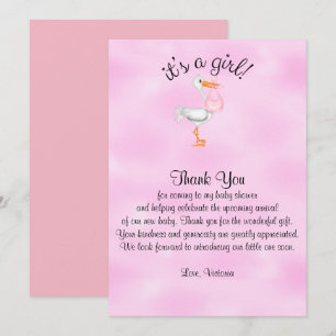 Invitation Merci Baby shower C'est une cigogne de petite fill