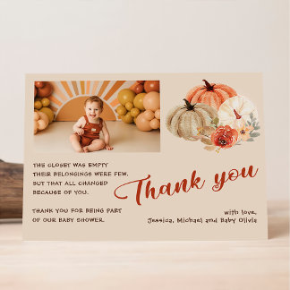 Invitation Merci Boho Photo Automne Citrouille Baby Shower