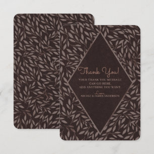 Invitation Merci botanique feuilles rose mauve chocolat