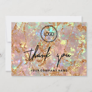 Invitation Merci Business Insérer Logo Rose or Holographe