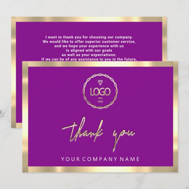 Invitation Merci Business Insertion Logo Gold Frame violet (Devant / Derrière)