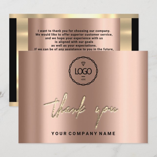 Invitation Merci Business Insertion Logo Rose Gold Elegant (Devant / Derrière)
