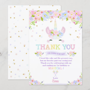 Invitation Merci d'anniversaire de Rainbow Pastel Floral Unic