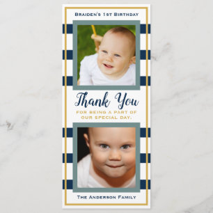 Invitation Merci d'Carte photo de 1er anniversaire de Stripes