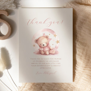 Invitation Merci de Baby shower de l'ours en peluche rose