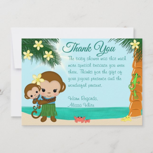 Invitation Merci de Baby shower du singe Hula en Hawaï BOY#01 (Devant)