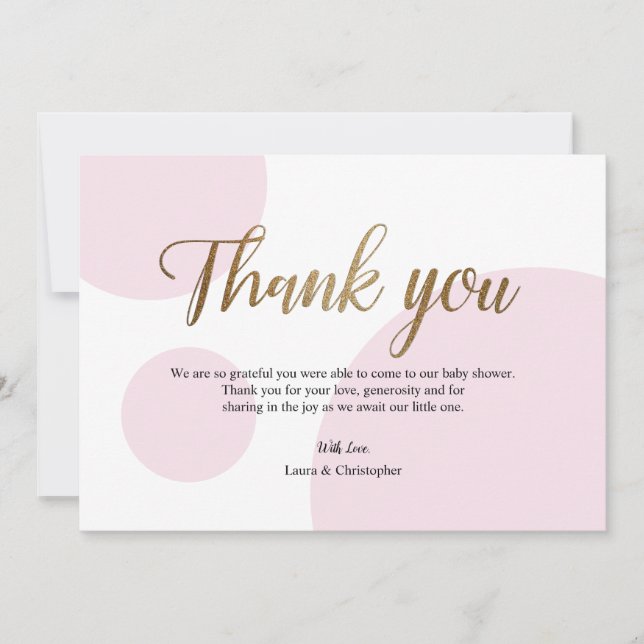 Invitation Merci de Baby shower en or rose Polkadot (Devant)