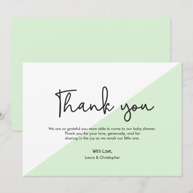 Invitation Merci de Baby shower moderne simple vert (Devant / Derrière)