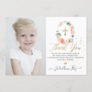 Invitation Merci de communion Rose Pastel Blush