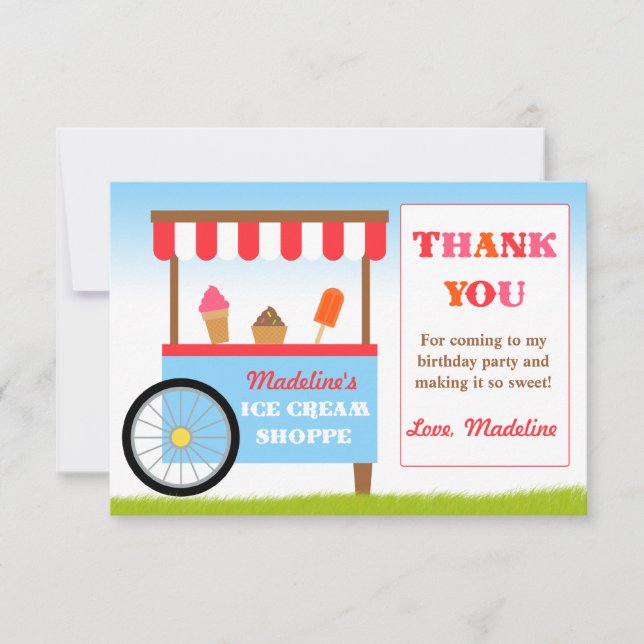 Invitation Merci de fête d'anniversaire de crème glacée (Devant)