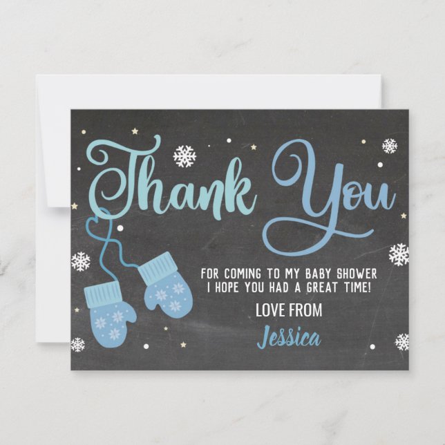 Invitation Merci de fête d'anniversaire Mittens Blue Snowflak (Devant)