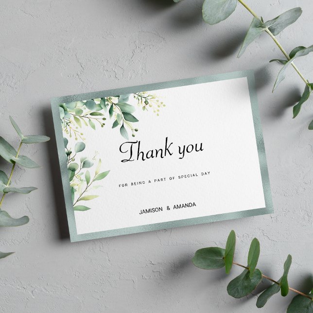 Invitation Merci de feuillage de l'eucalyptus vert menthe (Mint green rustic eucalyptus foliage Thank You)
