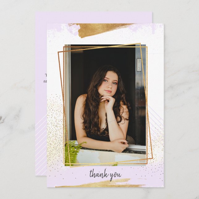 Invitation Merci de graduation mou violet et doré (Devant / Derrière)