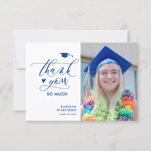 Invitation Merci de graduation photo minimaliste en bleu