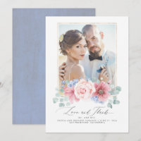 Merci de Mariage floral rose et bleu poussiéreux