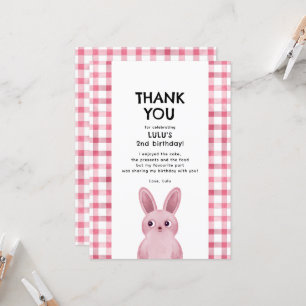Invitation Merci d'être venu à l'anniversaire lapin rose fill