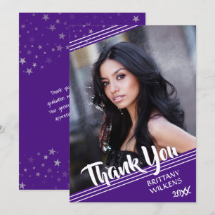 Invitation Merci diplômé   Étoiles   Violet et blanc