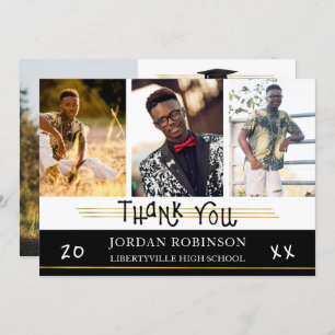 Invitation Merci diplômé   Lignes d'or   Couleur modifiable