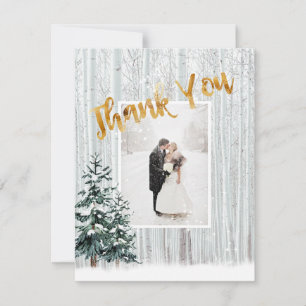Invitation Merci d'or, Mariage d'hiver Pins de Neige