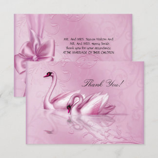 Invitation Merci Elégant Mariage Cygnes Roses