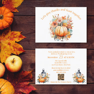 Invitation merci et fête thanksgiving qr code élégant orange