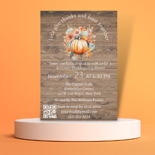 Invitation merci & fête thanksgiving rustique code qr moderne