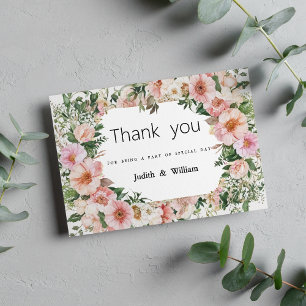 Invitation Merci floral d'été en fleurs rose botanique