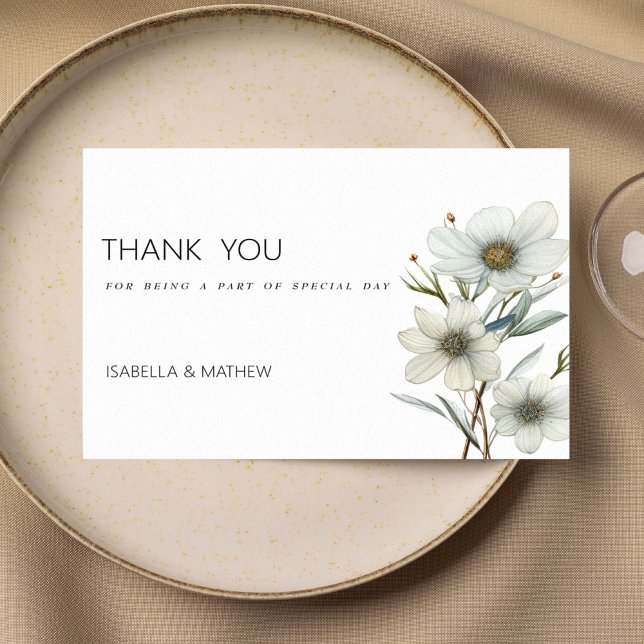 Invitation Merci floral simple vert menthe blanche (Simple white mint green spring floral Thank You )