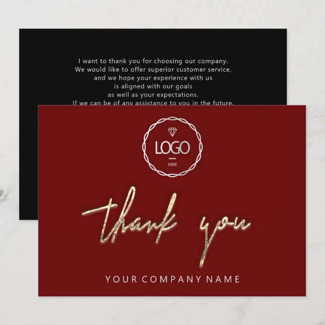 Invitation Merci Golden Script Business Logo Bourgogne (Devant / Derrière)