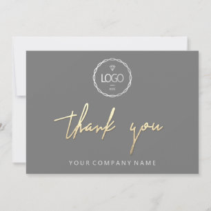 Invitation Merci Golden Script Business Logo Gris