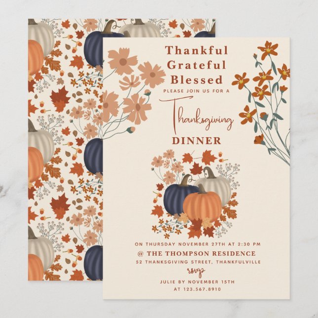 Invitation Merci Gratuit Citrouille Thanksgiving (Devant / Derrière)