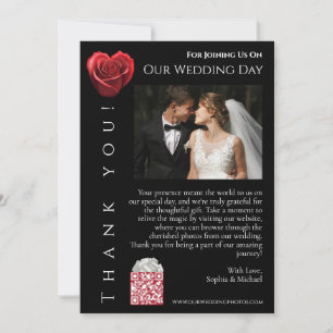 Invitation Merci mariage - Coeur photo en forme de rose rouge
