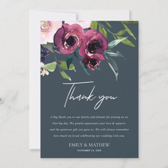 INVITATION MERCI MARIAGE DE BUNCH FLORAL BURGUNDY DE MARINE (Devant)