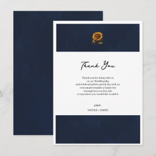 Invitation Merci Mariage de tournesol bleu rustique