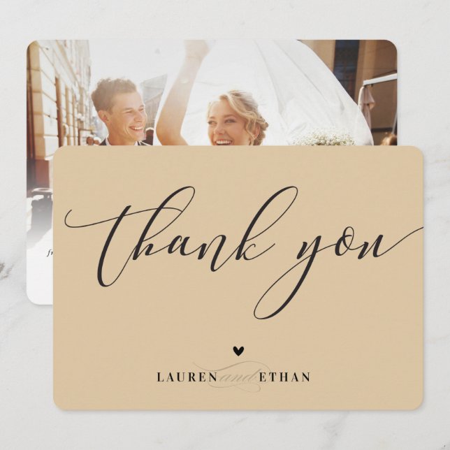 Invitation MERCI mariage photo élégant champagne chic (Devant / Derrière)