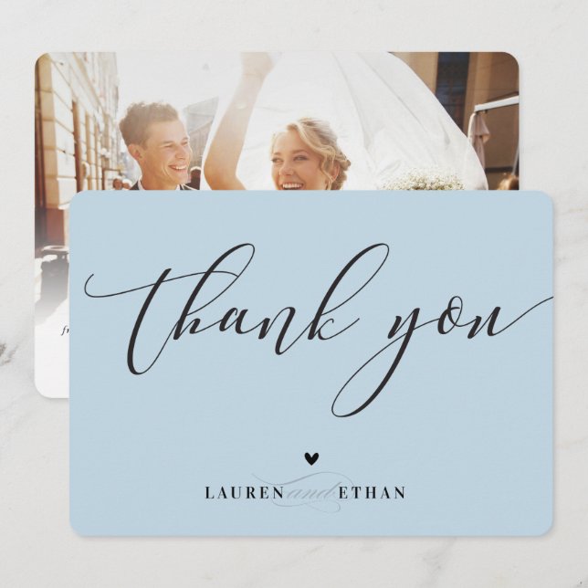 Invitation MERCI mariage photo élégant chic canard oeuf bleu (Devant / Derrière)