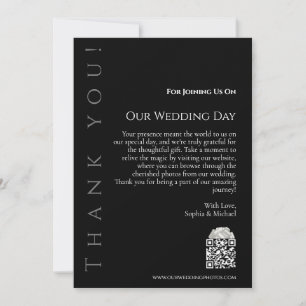 Invitation Merci moderne simple noir et Mariage blanc