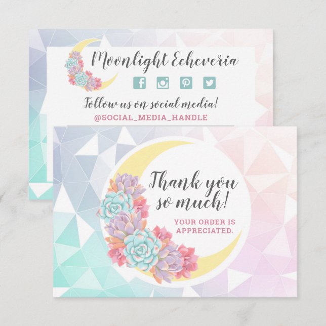 Invitation Merci Moon & Succulent Pastel Mystic Boho Card (Devant / Derrière)