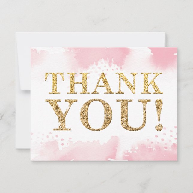 Invitation MERCI NOTE or moderne parties scintillant rose aqu (Devant)