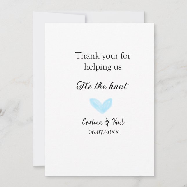 Invitation merci nouer le nœud cœur bleu mariage rustique (Devant)